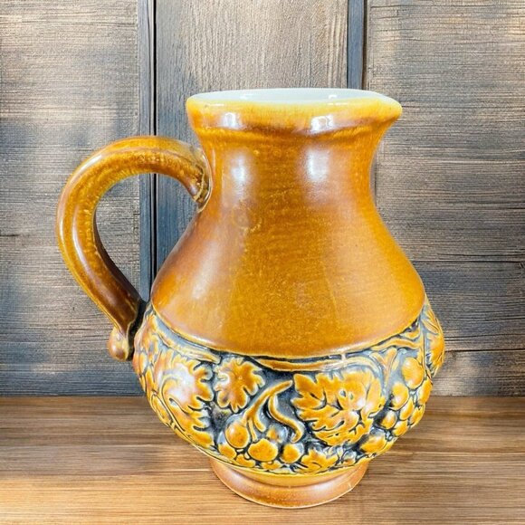 Gerzit Staffeln Stoneware Wine Pitcher Jug Brown Glazed Made West Germany 0.5L - Picture 2 of 13